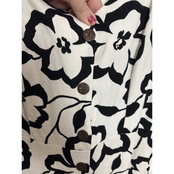 Linen Blend Floral Sleeveless Button Midi Dress Size Medium Beachy Coastal Boho - Picture 3 of 7